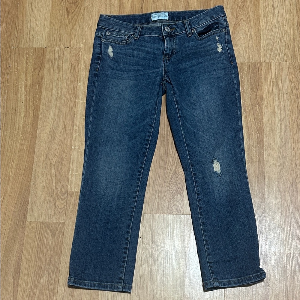 Aeropostale Women's Dark Blue Straight Leg Capri Jeans Size 0 EUC